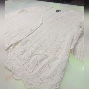 Lauren Michelle Cream Textured Knit Cardigan Eyelet Hem – Romantic Cottagecore